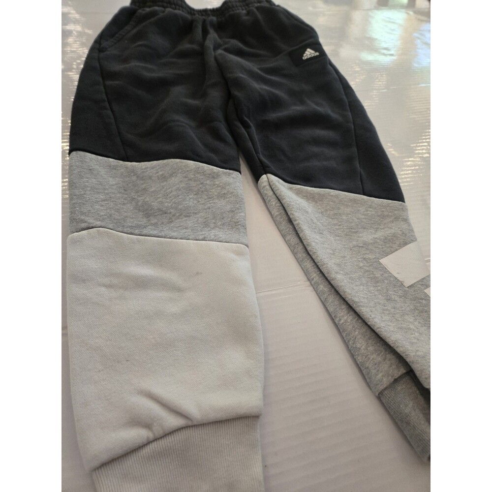 adidas Boys Jogger Pants Sweatpant Colorblock Black Gray White Size 8